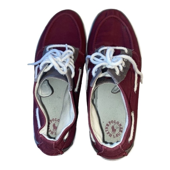 𝅺POLO Ralph Lauren Lander Chukka Canvas High Top Sneakers Shoes Burgundy & Gray - Picture 8 of 10